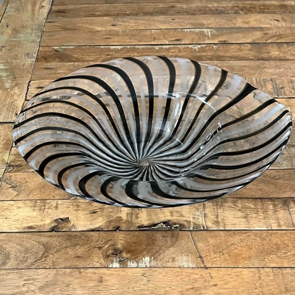 Dino Martens Murano Art Glass Freeform Bowl Mezza Filigrana Bianco Nero - Picture 2 of 16